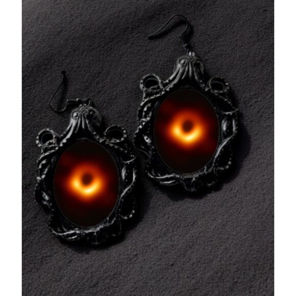 Black Hole Earrings - Celestial Outer Space Sun Moon & Stars Galaxies Universe - Picture 2 of 3